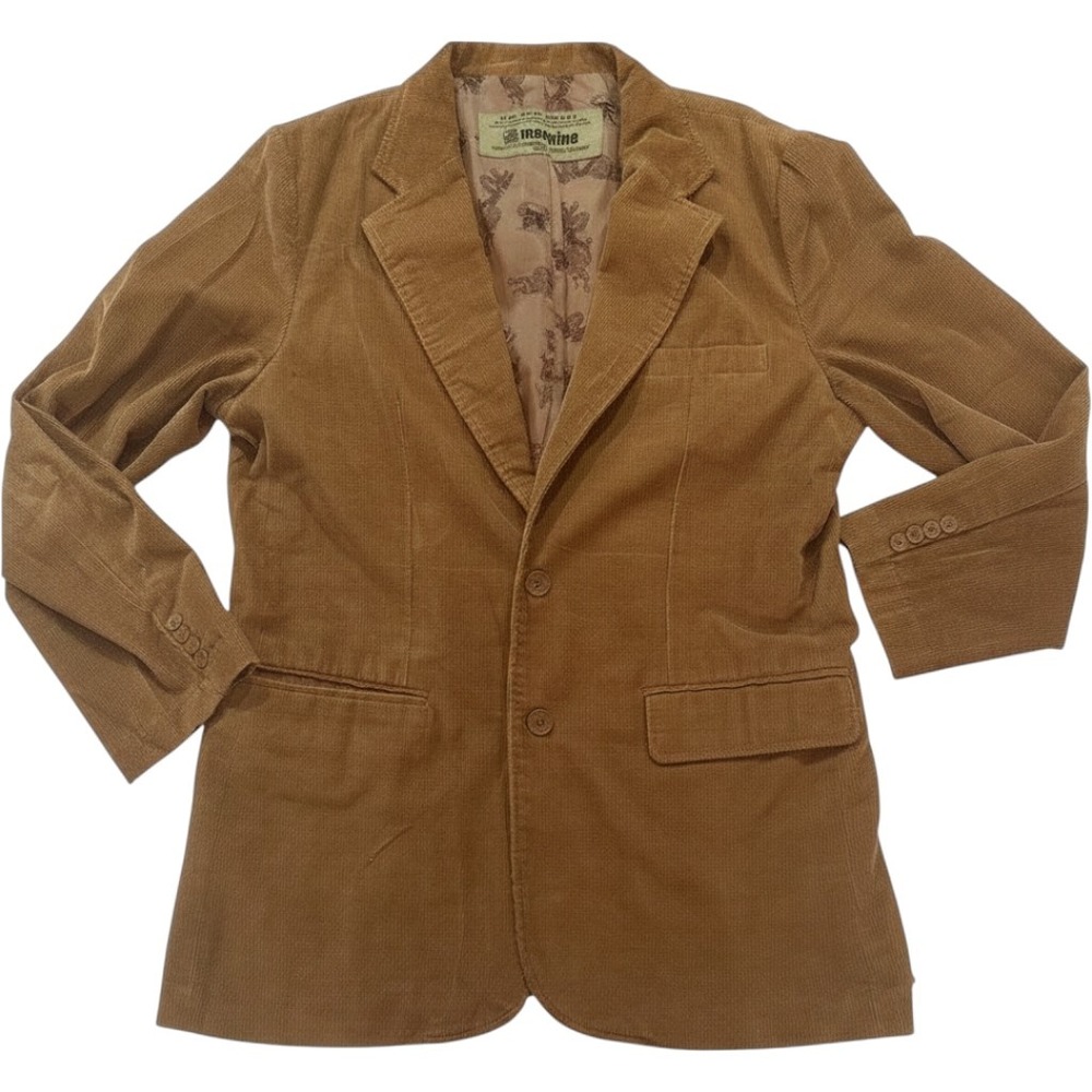 Tan Corduroy Blazer Dragon Lining Classic Academia Professor Teacher Large